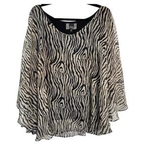 Animal Print Blouse Womens Large Flowy Layered Top Short Sleeve Career Shirt